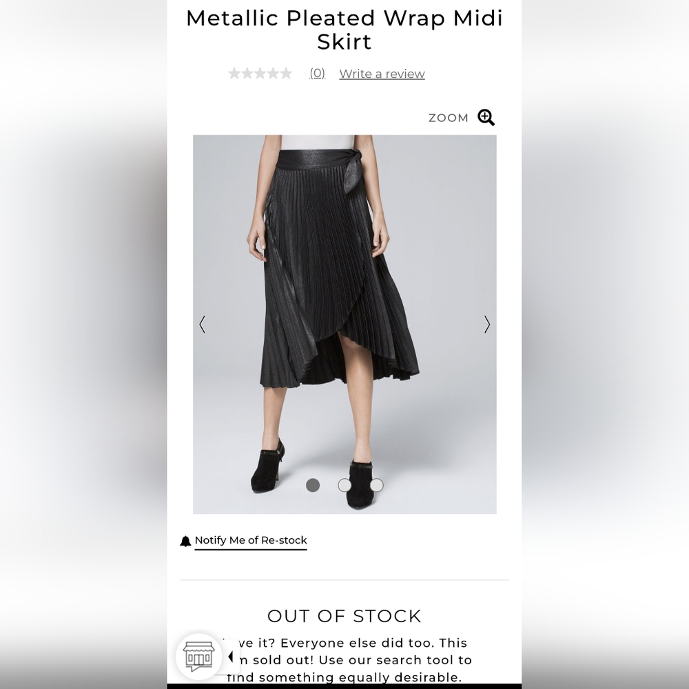 White House Black Market Metallic Pleated Wrap Midi Skirt, size 8 petite